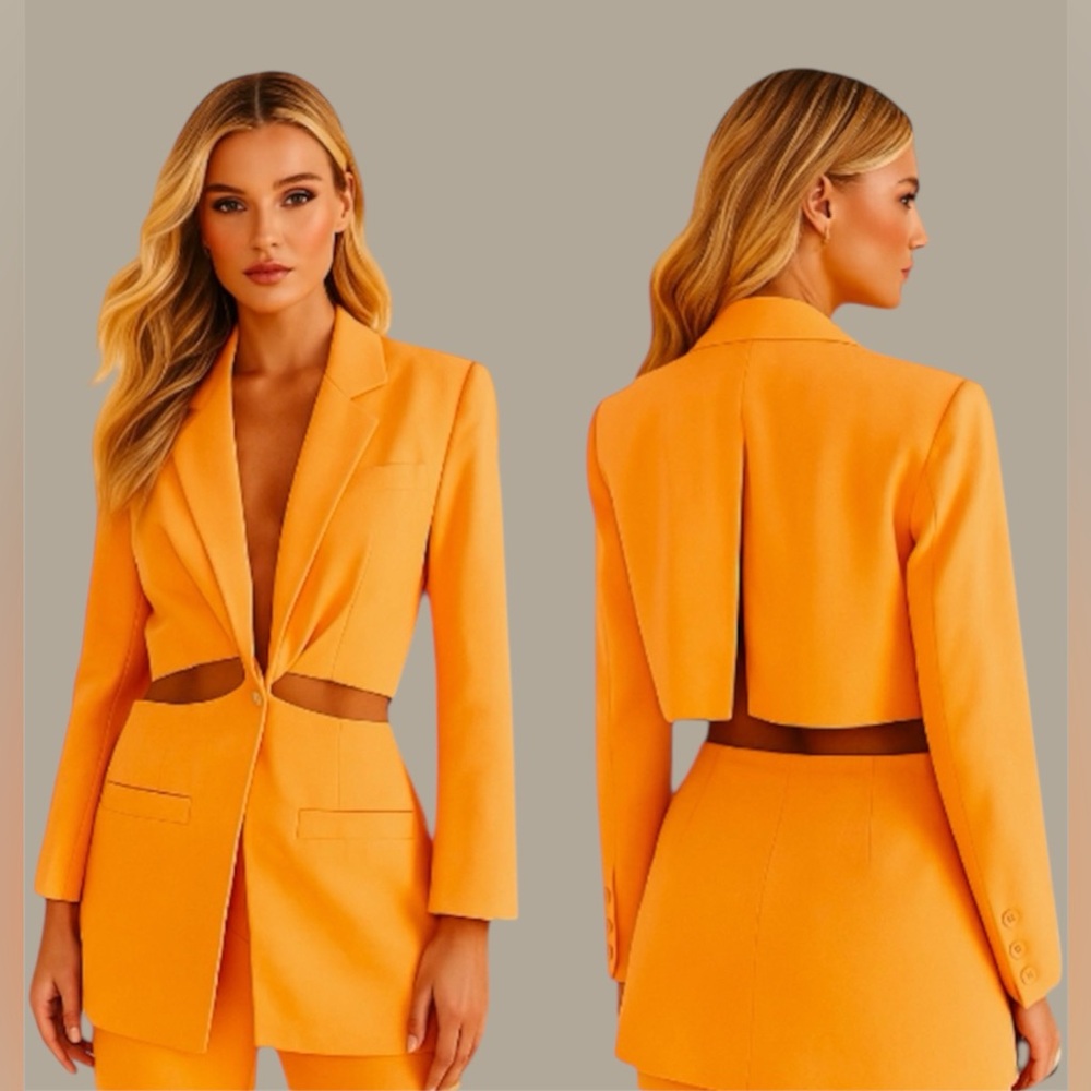 Farm Rio Cut Out Blazer Long Sleeve In Peach Size M